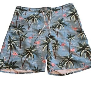 St. John's Bay Mens Above the Knee‎ 2XLT Turquoise Flamingo Swimshorts